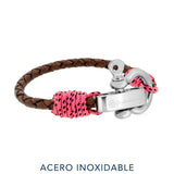 Pulsera - Mondello Brown Braided Leather Pink Stainless Steel