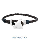 Pulsera - Nappina Nappa Dark Brown Leather Rhodium Plated Shark Fin