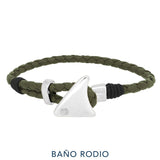 Pulsera - Nappina Nappa Olive Black Leather Rhodium Plated Shark Fin