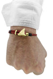 Pulsera - Nappina Nappa Red Black Leather 22K Gold Plated Shark Fin