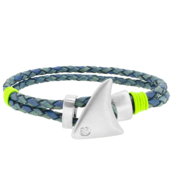 Pulsera - Pinna Duo Blue Vintage Green Leather Shark Fin Matte