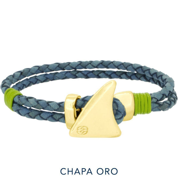 Pulsera - Pinna Duo Blue Vintage Leather Shark Fin GP