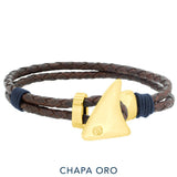 Pulsera - Pinna Duo Brown Leather 22K Gold Plated Shark Fin