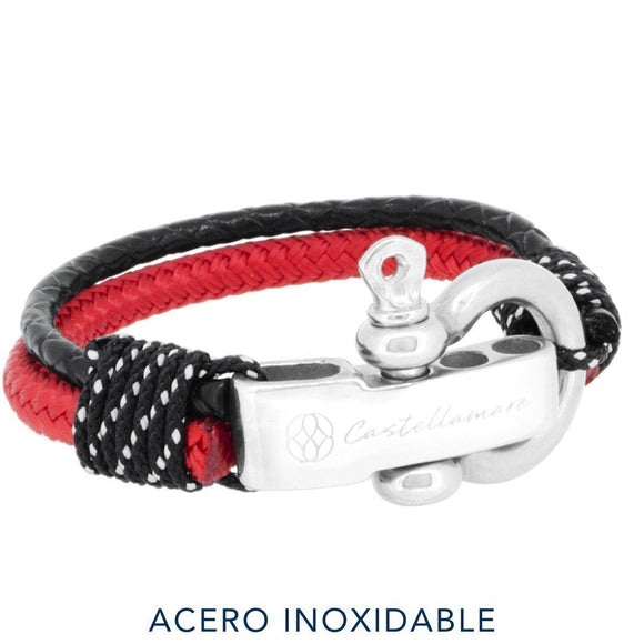 Pulsera - Rimini Red Black Leather Stainless Steel
