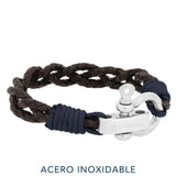 Pulsera - Trapani Brown Leather Solid Navy Blue SM Stainless Steel